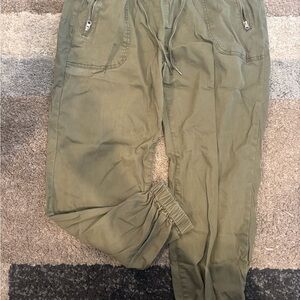 Olive Drawstring Utility Jogger Pants with Zip Pockets
